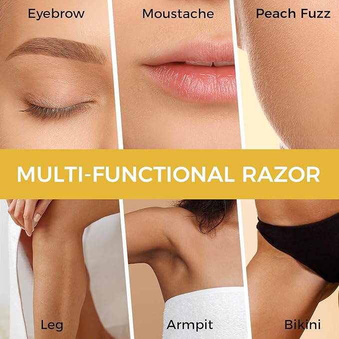 ZOMCHI Dermaplane Razor with 11 Blades for Women & Men, Eyebrow Trimmer with Protective Silicone Cap, Face Razor for Hair Removal - Matte Gold