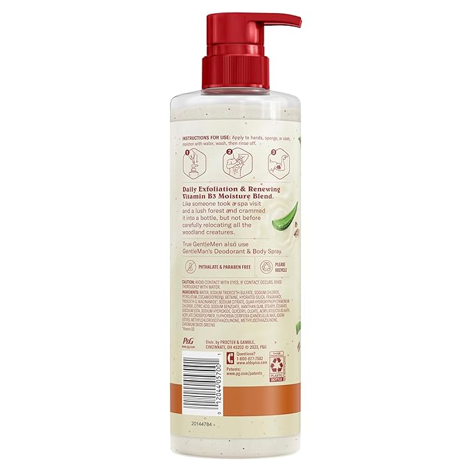 Old Spice GentleMan's Exfoliating & Moisturizing Body Wash for Men, 24/7 Shower Fresh with Long Lasting Scent, Renewing Vitamin B3 Blend, Sandalwood + Aloe Vera Scent, 18 oz