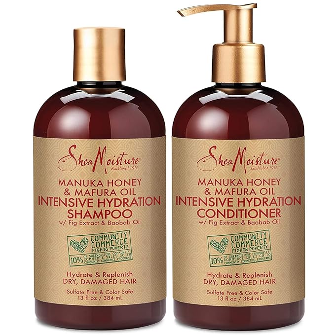 SheaMoisture Shampoo and Conditioner Set, Manuka Honey, Mafura Oil, Baobab Oil & Fig Extract, Hydrate + Replenish, Vitamin C, Sulfate Free & Hair Color Safe, Deep Conditioning, 13 Fl Oz Ea