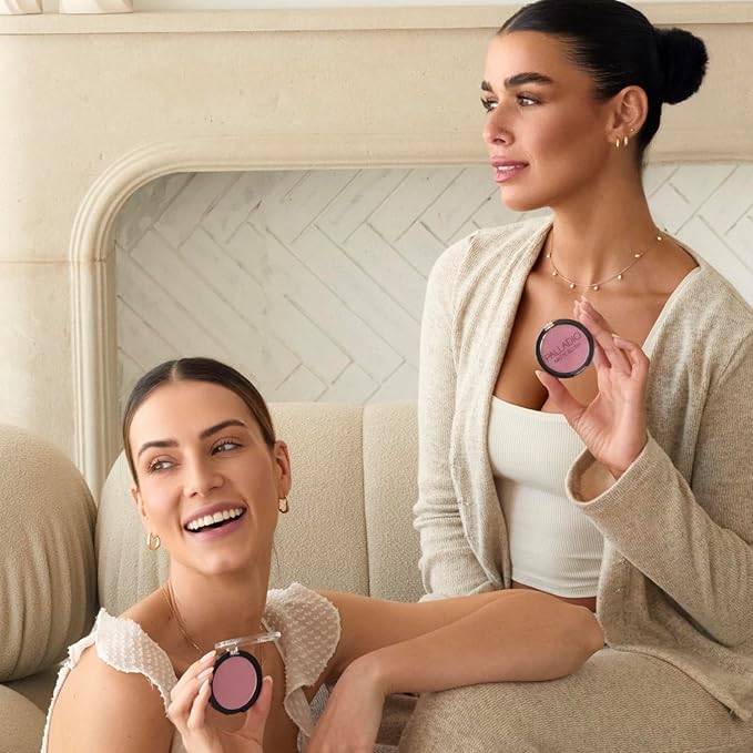 Palladio Matte Blush, Brushes onto Cheeks Smoothly, Soft Matte Look and Even Finish, Flawless Velvety Coverage, Effortless Blending Makeup, Flatters the Face, Convenient Compact, Toasted Apricot