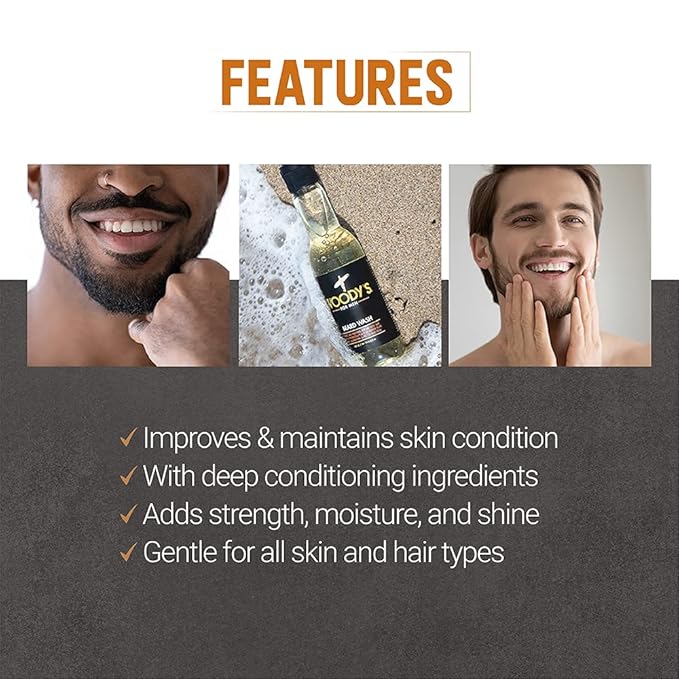 Woody's Energizing Beard Wash for Men, Cleanses and Conditions Skin and Facial Hair, For All Skin Types, 6.3 fl oz