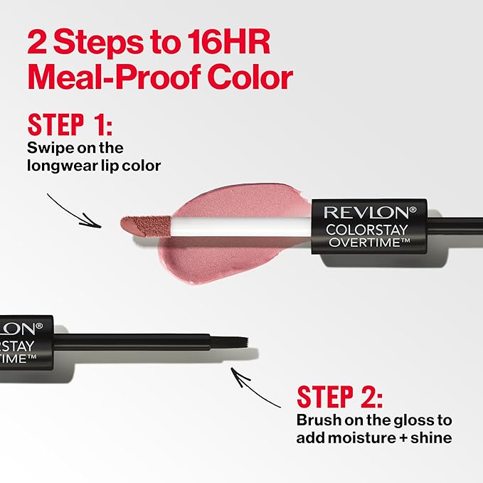 Revlon Liquid Lipstick with Clear Lip Gloss, ColorStay Overtime Lipcolor, Dual Ended with Vitamin E, 550 Blush Hour, 0.07 Fl Oz