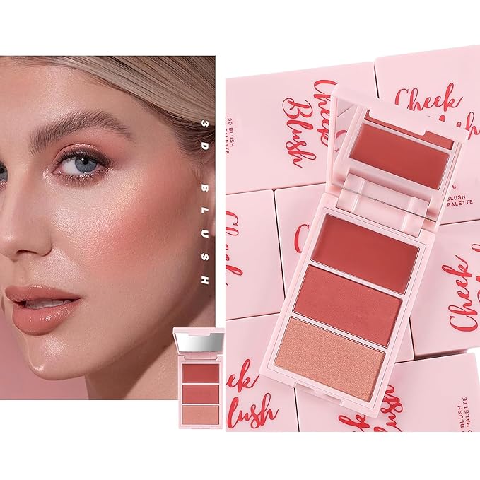 3D Blush Palette, Multi-Use Makeup Contour Pressed Powder Long-Lasting Pigment Cheekbones Contouring Blush Blendable Natural Shimmery Or Matte Finish(03#)