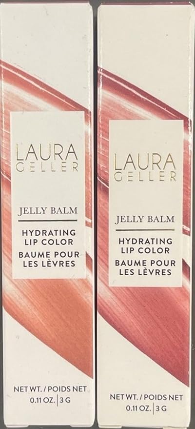 LAURA GELLER NEW YORK Jelly Balm Moisturizing Tinted Lipstick Duo, Hydrating Hydrating Vitamin E - Semi-Shine Finish |Tinted Lip Balm Set Brick House & In the Buff