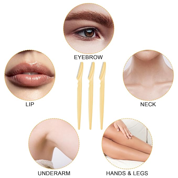 12 Pcs Eyebrow Razors, Face Razors Multipurpose, Exfoliating Dermaplaning Tools, Eyebrow Trimmers Shaver with Safety Cover, Facial Hair Removal for Women Men Body Use (Yellow)