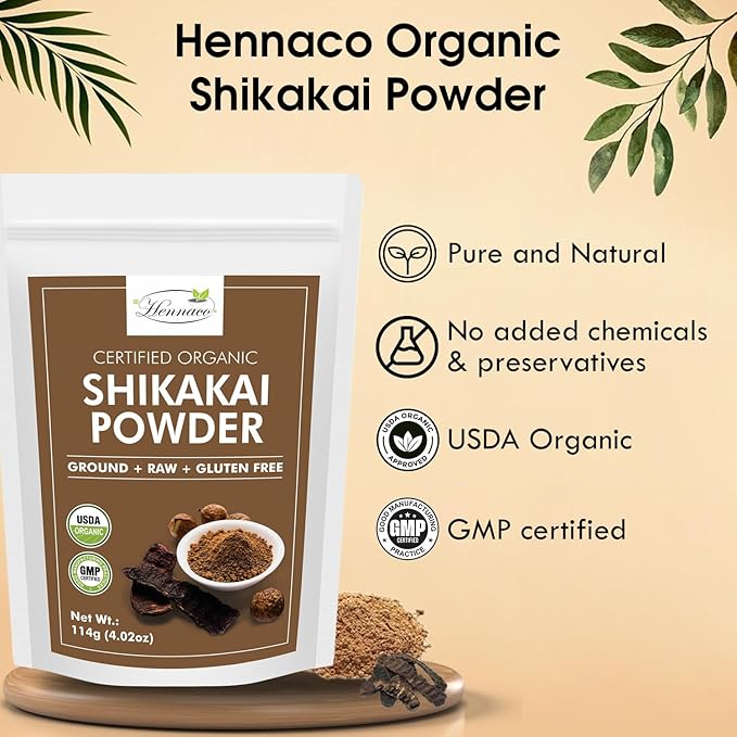 hennaco Organic Shikakai Powder| Acacia concinna Powder| Natural (4 OZ) 114 G