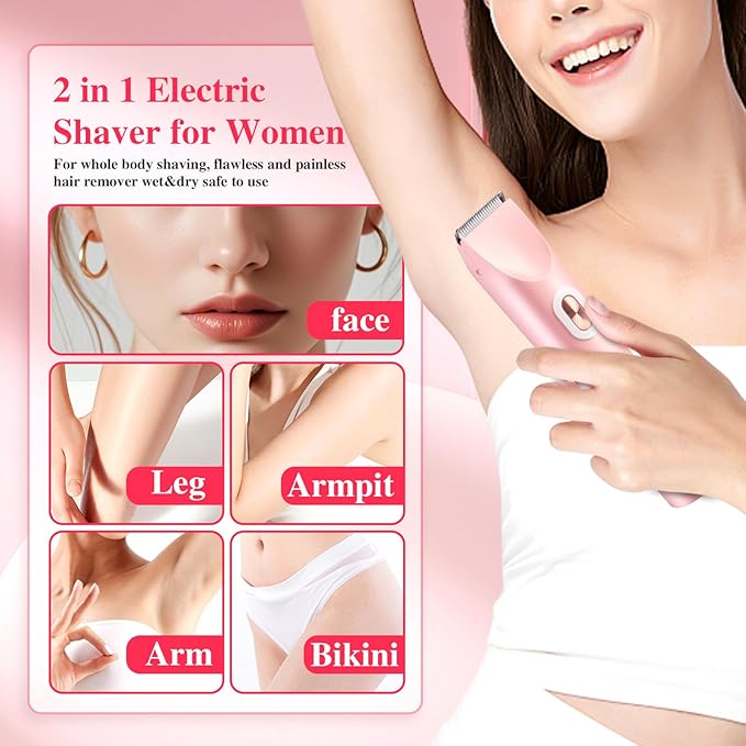 Glow Aura Womens Shaver, Bikini Trimmer for Women, Glow Aura Electric Razor, Comfort 2 in 1 Electric Lady Shaverr, Dual Head Groomer, Glowaura Womens Razor, GlowAura Bikini Shaver Body Grooming Tool