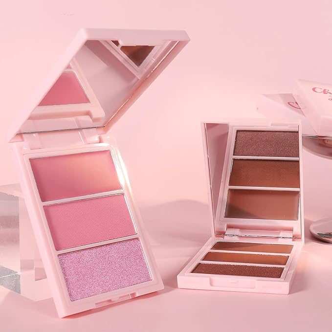 3D Blush Palette, Multi-Use Shimmery Contour Powder Palette Face Contour Cheeks Lightweight Smooth Blendable Blush Highlighter Powder Beauty, Natural Shimmery Or Matte Finish, #02 Orange