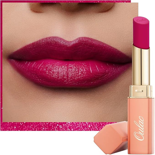 Oulac Creamy Matte Lipstick for Women, Lipstick & Blush Duo, Magenta Soft Satin Finish Lipsticks with Moisturising Formula, Rich Color Lightweight Lip Balm, Rose Oil,Vegan & Cruelty-Free| 3.6g (Y03)