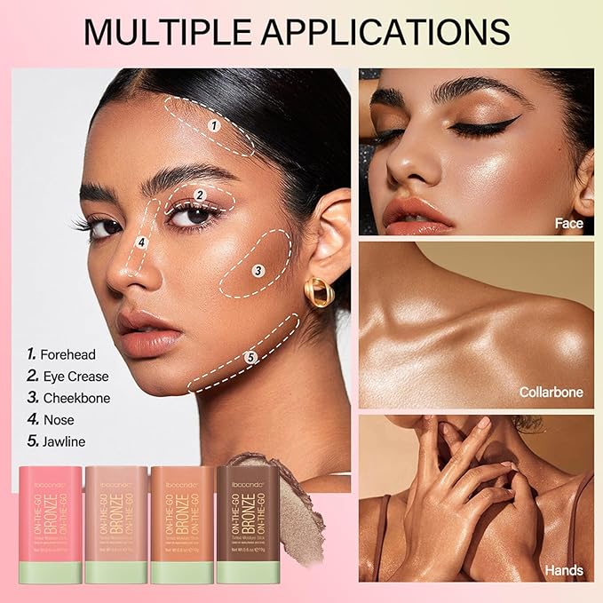 On-The-Go Bronzer Stick,Multi-Use Cream Contour Stick,Natural Long Lasting Stick,Multi-Use