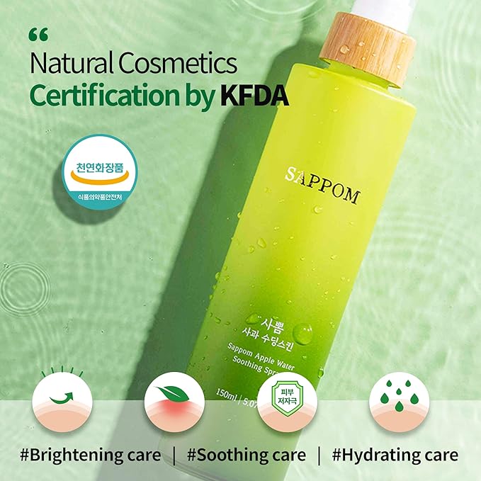 Green Apple, SAPPOM Apple Water Soothing Spray Mist, for All Skin Types, After Shave, Refresh and Hydrating Toner, Natural Herbal Care