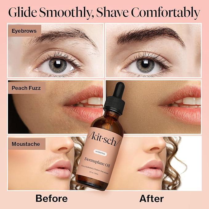 Kitsch Hydrating Dermaplane Oil, Face Shaving Oil for Women - use with Dermaplaning Tool, Razor, Shaver or Microblades for Face for Close Shave, with jojoba, vitamin E, grapeseed & argan oil - 2oz