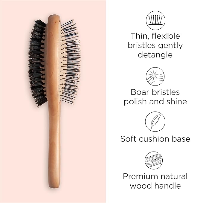 Diane 2-in-1 Premium Double-Sided Hair Brush, Detangling and Smoothing Hair Brush with Flexible Pins and Nylon-Reinforced Boar Bristles for Wet or Dry Hair, Ideal for Fine to Medium Hair Types
