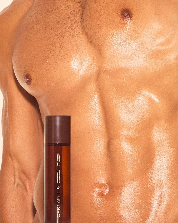 Vitamin C Body Oil for Women and Men. Moisturizing Sacred Santal Scented Body Serum for Glowing Skin. Nourishing, Hydrating After-Shower and Bath Skin Care Moisturizer, 4.2 Fl Oz