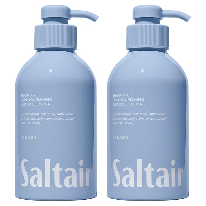 Saltair Body Wash, Seascape 2-Pack. Moisturizing Body Cleanser with Monoi Oil and Cupuacu Butter. Luxury Shower Gel for Women and Men. Vegan, Cruelty-Free, Paraben-Free. 2x 17oz Pump Bottles