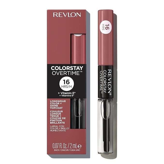 Revlon Liquid Lipstick with Clear Lip Gloss, ColorStay Overtime Lipcolor, Dual Ended with Vitamin E, 340 Eternally Tan, 0.07 Fl Oz
