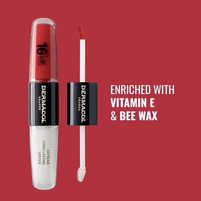 Dermacol NEW 16-Hour Lip Colour, Highly Pigmented Glossy Lip Stain, Two-Phase Lip Plumper Gloss, Kissproof Lip Makeup Products with Matte and Glitter Finish, n. 36