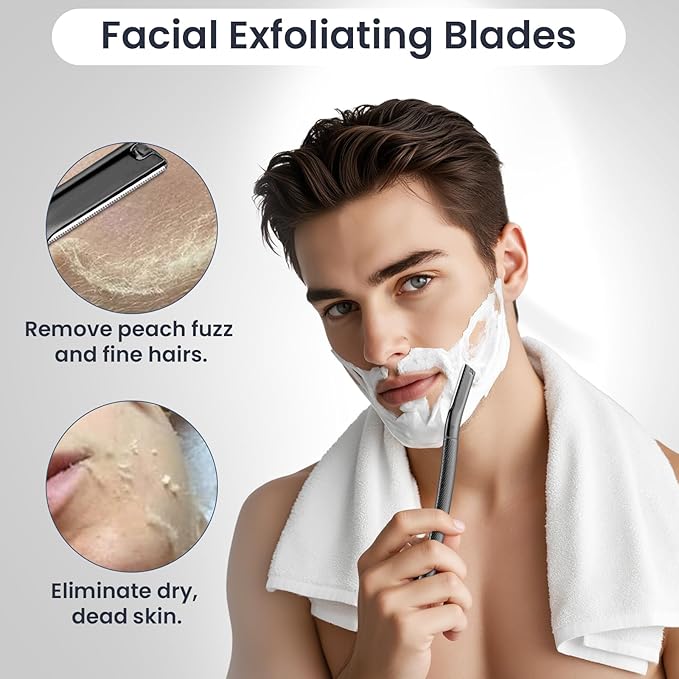 Dermaplaning Tool for Face, Dermaplane Razor for Peach Fuzz with Metal Grip, Professional Eyebrow Razor for Women, Facial Razor for Women Black (12 Replaceable Blades)