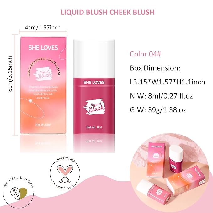 Red Rose Liquid Blush Makeup, Liquid Blush for Fl Oz(04#)