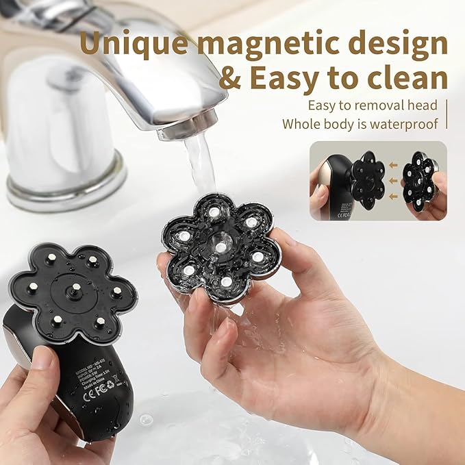 Detachable Head Shavers, SHPAVVER 5 in 1 Electric Razor IPX7 Waterproof for Bald Men, Wet Dry LED Display Rechargeable 7D Rotary Shaver Grooming Kit with Type C Charge A