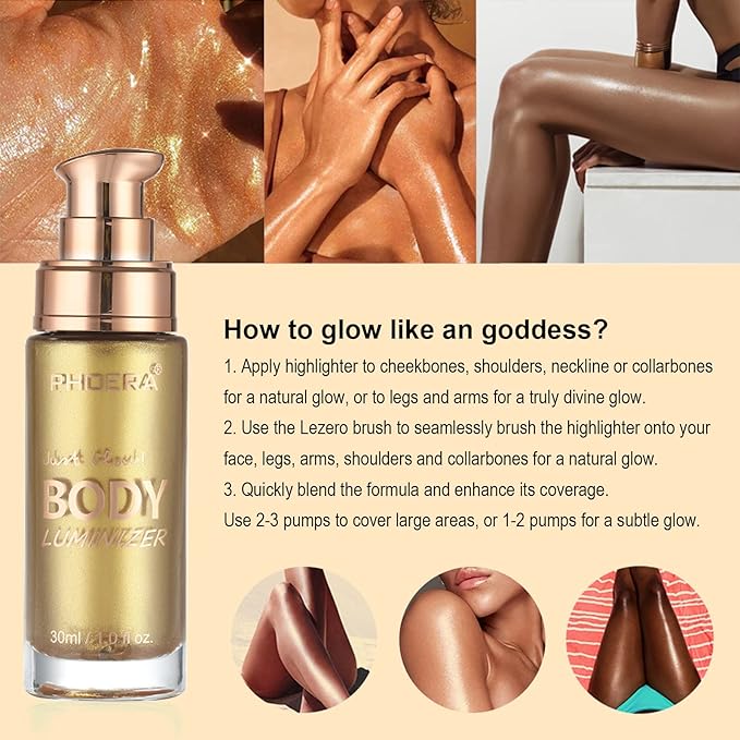 Body Shimmer Oil, Waterproof Long Lasting Moisturizing Bronze Gold #02) 1oz