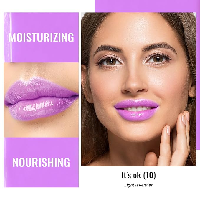Oulac Pinky Purple Lipstick - Moisturizing Lip Stick Glossy Tinted Lip Balm, Sheer Shine Juicy Finish, Lightweight and Hydrating Formula for Dry Lip Care, Vegan 2.2g/0.07oz (10)
