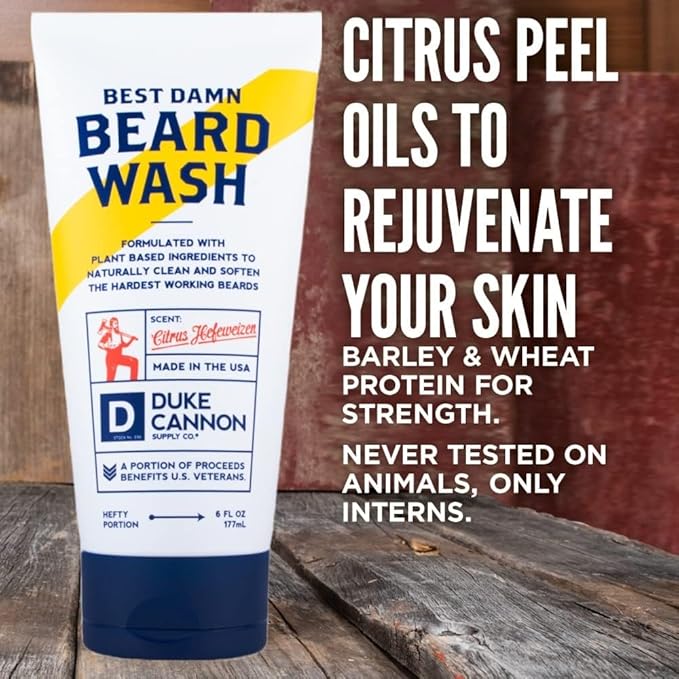Duke Cannon Supply Co. Beard Wash Citrus Hefeweizen, 6 Fl Oz - Made with Plant-Based Ingredients to Strengthen, Rejuvenate, Soften and Condition