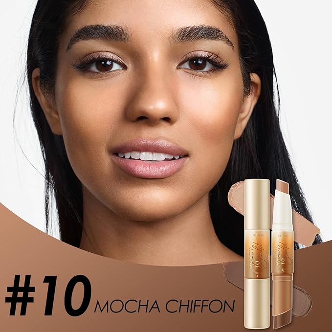 FOCALLURE 2 in 1 Cream Bronzer and Highlighter Pen,MOCHA CHIFFON