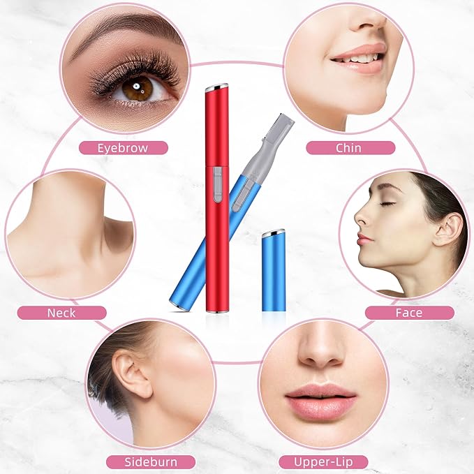 Chumia 2 Pcs Electric Eyebrow Trimmer Women Precision Face Razors Mini Shaver with Comb Christmas Women Gift Battery Operated Personal Epilator for Face Neck Fuzz Lips Leg(Red, Blue)