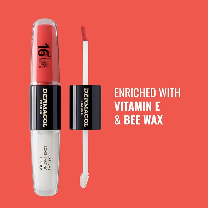 Dermacol NEW 16-Hour Lip Colour, Highly Pigmented Glossy Lip Stain, Two-Phase Lip Plumper Gloss, Kissproof Lip Makeup Products with Matte and Glitter Finish, n. 26