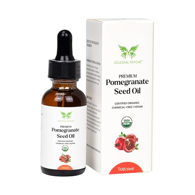 USDA Certified Organic Pomegranate Seed Oil (1 Oz) 100% Pure Natural, Hexane-Free, Face Moisturizer, Skin Hydration, Nails Natural Beauty Enhancement