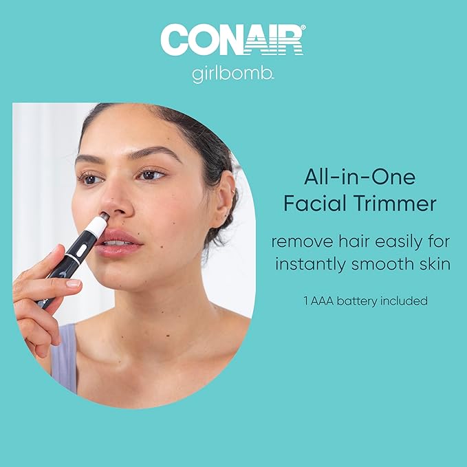 Conair GIRLBOMB All-in-1 Facial Hair Trimmer for Women - 9 Piece Kit with 2 Dermablades - Perfect for Face, Ear/Nose and Eyebrows - Battery-Powered