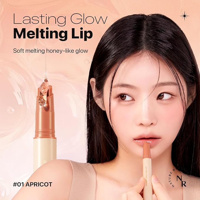 Nature Republic HONEY MELTING LIP (01 APRICOT) SOFT LIP STICK, Hydrating Gloss, Moisturizing balms, Sheer tint, Shine & Nude, Glowy Finish, korean make up