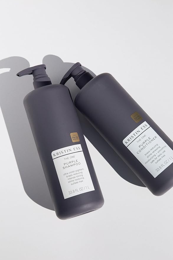 Kristin Ess Hair The One Purple Conditioner - Toning for Blonde Hair, Neutralizes Brass + Yellow Tones, Moisturizing Conditioner, Keratin Safe, 33.8 fl oz