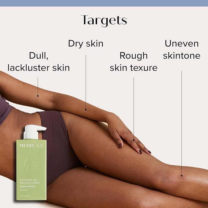 Medix 5.5 Coconut Body Lotion + Manuka Honey Cream, Coconut Oil Lotion For Women & Men, Natural Coconut Cream Moisturizer Body Butter Skin Care Balm For Stretch Marks, Cellulite, 15 Fl Oz