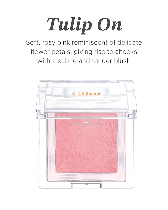 Glint Baked Blush (Tulip On, 0.08oz) - Long-Lasting, All-Day Face Blush Powder for a Natural Look. Korean Skin Care, Korean Makeup. Blendable Color for Eyes, Cheeks & Body.