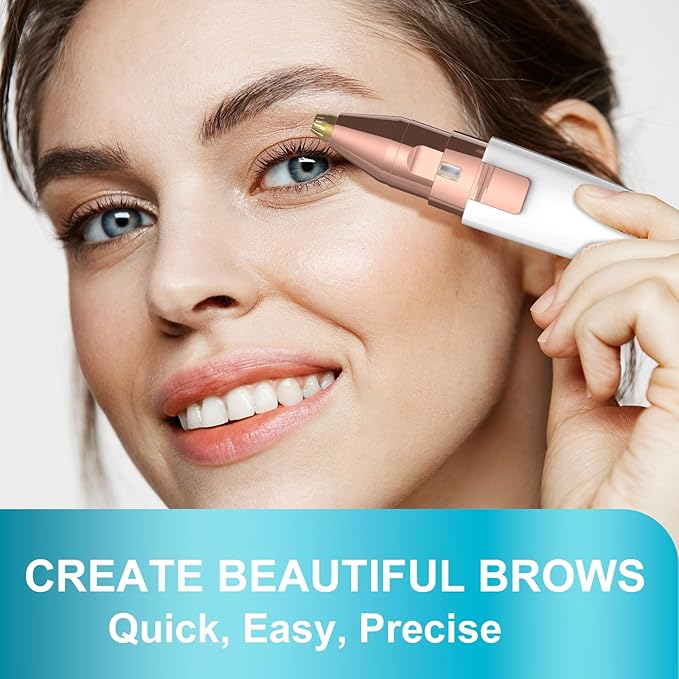 Eyebrow Trimmer, Facial Hair Removal for Women, 2 in 1 Rechargeable Eyebrow Razor & Painless Hair Remover Kit, Hair Removal Device for Eyebrows, Peach Fuzz, Lips, Arms, Legs with Light (Rose Gold)