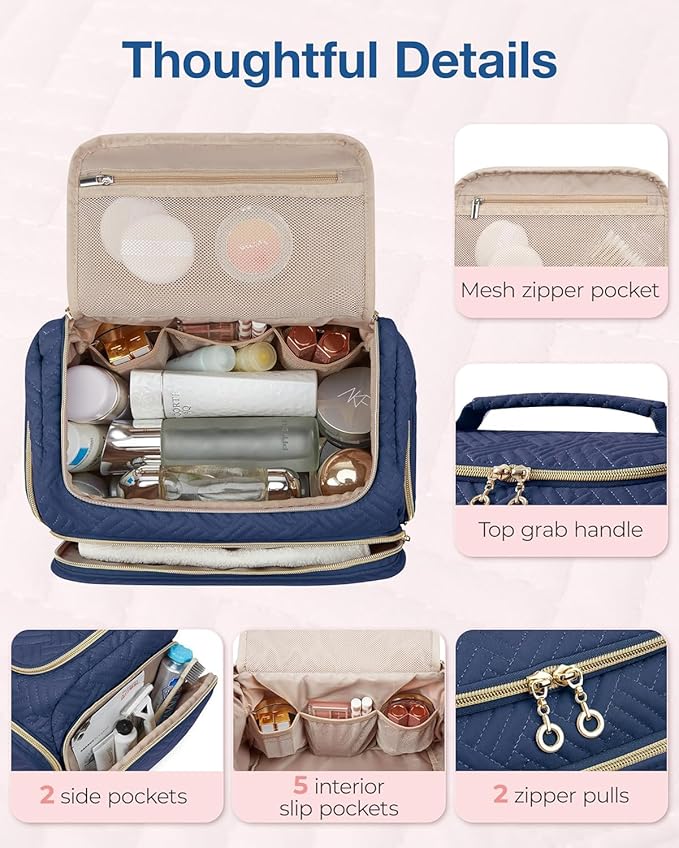 BAGSMART Travel Toiletry Bag, Large Wide-open Travel Bag for Toiletries, Makeup Cosmetic Travel Bag with Handle