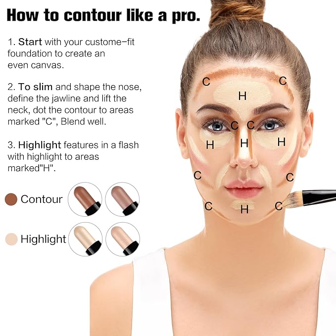 Contour Stick, 2Pcs Dual-Ended Highlighter Makeup Pen & + 02#)