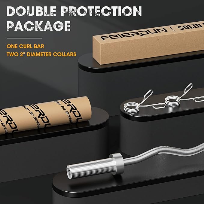 FEIERDUN Olympic Barbell EZ Curl Bar 47in/4ft/5ft/6ft/7ft for Weightlifting 2 inch 2 Spring