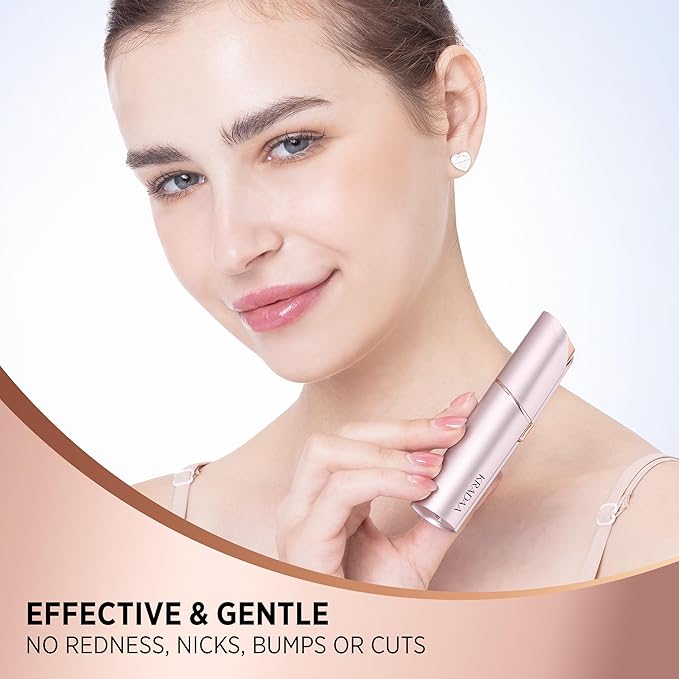 Facial Hair Removal for Women - Painless Facial Hair Remover - Electric Hair Removal Device for Face Lips Peach Fuzz with Light (Rose Gold)