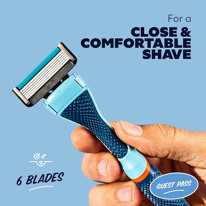 Dollar Shave Club | The Guest Pass Shave Set | 2 Extra Close Refill Cartridges, 1 Handle (Blue), 1 Razor Cover