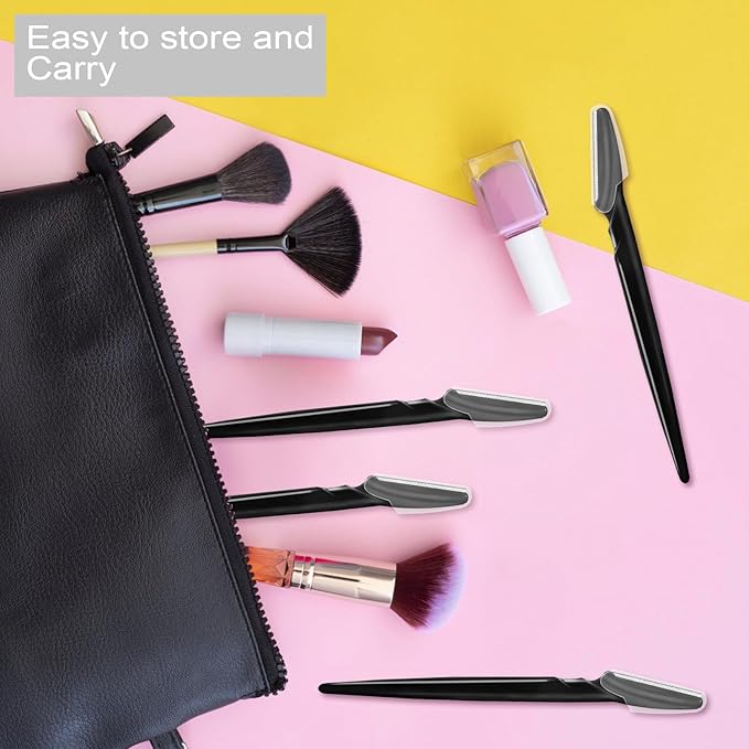 12 Pcs Eyebrow Razors, Face Razors Multipurpose, Exfoliating Dermaplaning Tools, Eyebrow Trimmers Shaver with Safety Cover, Facial Hair Removal for Women Men Body Use, Black, White, Light Pink