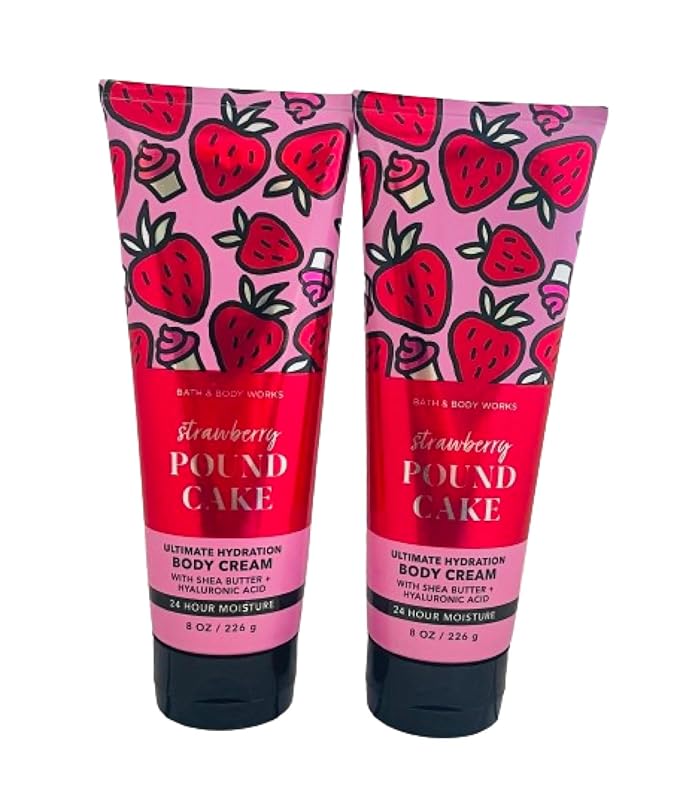 Bath and Body Works Strawberry Pound Cake 2 Pack Ultra Shea Body Cream 8 Oz. (Strawberry Pound Cake)