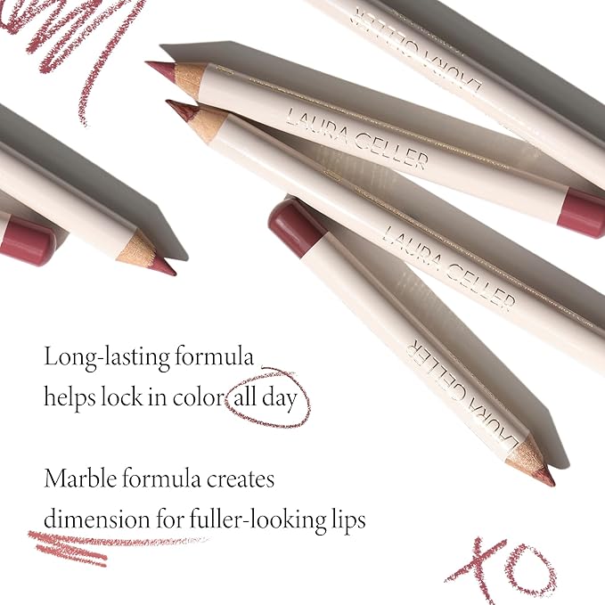 LAURA GELLER NEW YORK Marble Lips Multidimensional Liner, Poetic Pink - Marbleized Smooth Glide Sharpenable Lip Liner for Fuller Lips