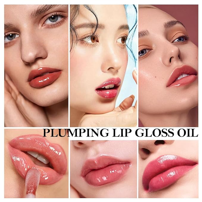 2Pcs Hydrating Lip Glow Oil,Plumping Lip Gloss,Moisturizing Transparent and Nourishing Non-stick Cup Fruit Flavored Lip Oil for Reducing Lip Lines and Lip Care(01#+07#)
