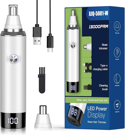 Ear & Nose Hair Trimmer with LED Display for Men Women,Painless USB Rechargeable Eyebrow & Facial & Nose Hair Trimmer Clipper,Professional IPX7 Waterproof Dual Edge Blades 12500 RPM