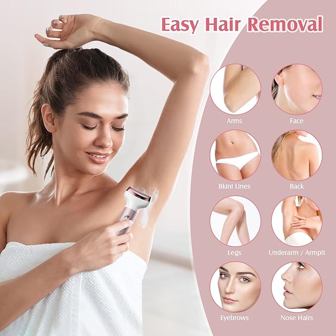 Womens Electric Razor, 4 in 1 Face Shaver for Women, Facial Hair Remover for Women, Electric Women Bikini Trimmers for Legs, Travel Razor for Eyebrow Ear Nose Hair Lip Beard Armpit, Rose Gold