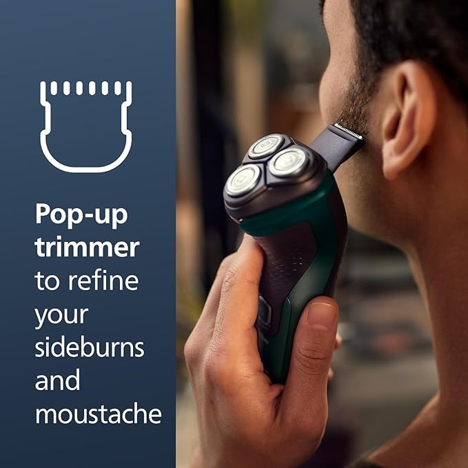 Philips Norelco Shaver 2600 Series, Wet and Dry Electric Shaver, Pop-up Trimmer, P-Cap, Travel Pouch, Dark Forest Green, Model X3052/91