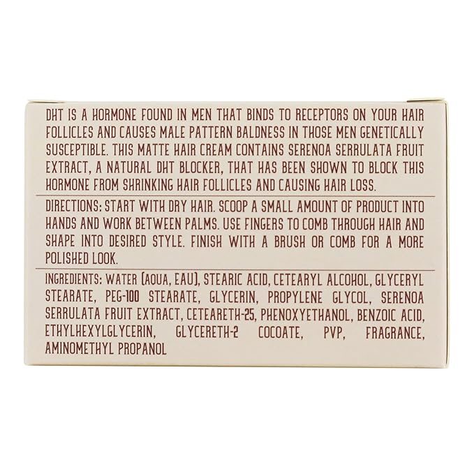 Suavecito Pomade Matte Hair Cream With DHT Blocker For Hair Regrowth - Low Shine Light Hold For Styling Thinning Hair To Look Thick & Full With Volume